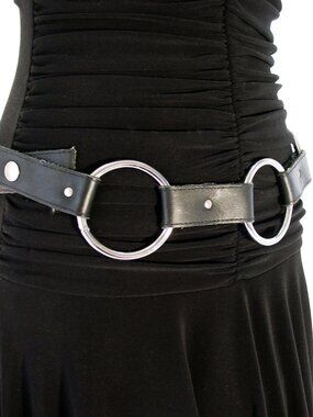 SILVER RINGS Leather Snap-On Chain Belt Women's M